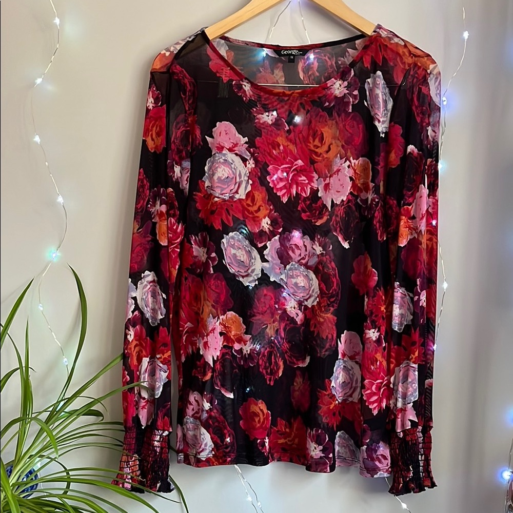 Floral Sheer Women's Top - Red and Pink
